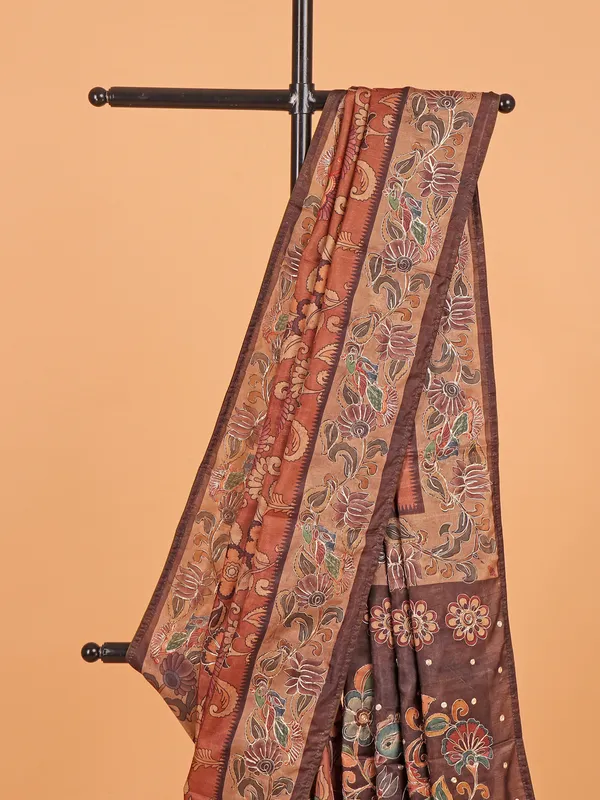 Light brown semi silk printed saree