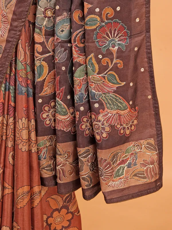 Light brown semi silk printed saree