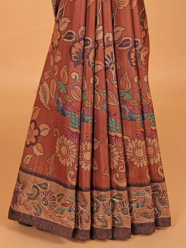 Light brown semi silk printed saree