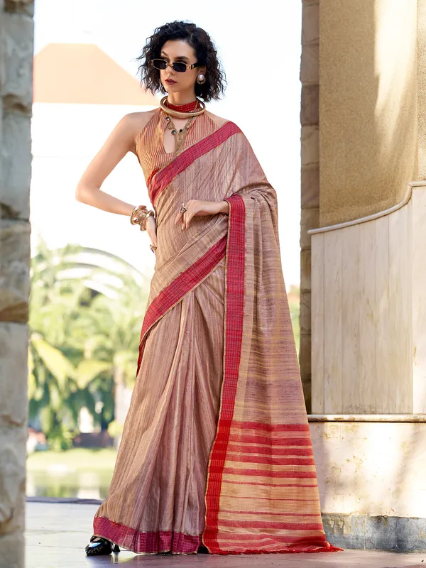 Light brown silk saree with zari weaving