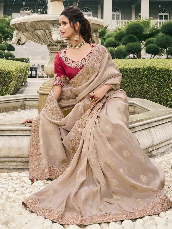 Light brown tissue silk saree with refined look