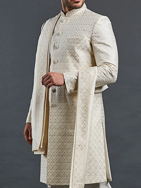 Light cream stylish sherwani for groom