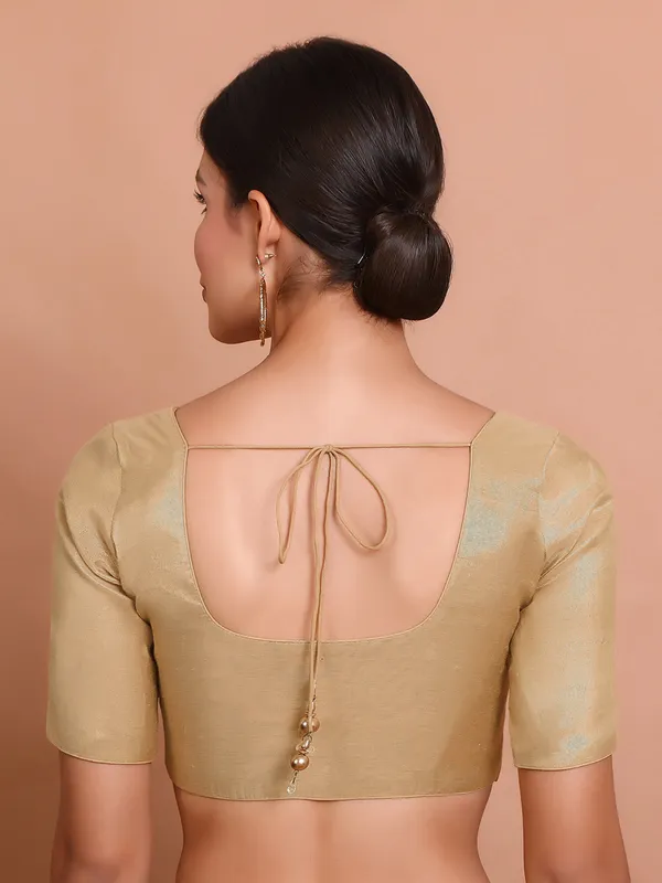 Light gold tissue silk round neck ready made blouse