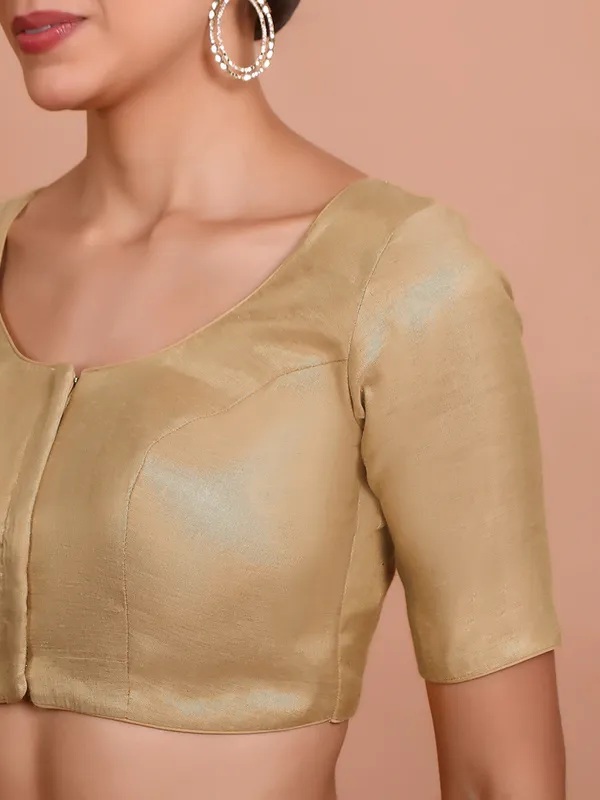 Light gold tissue silk round neck ready made blouse