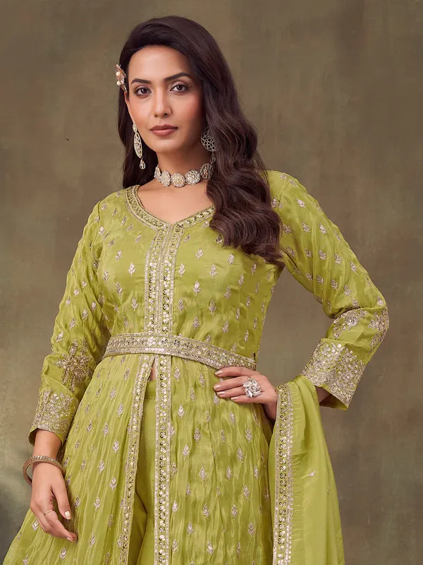 Light green anarkali suit in silk fabric