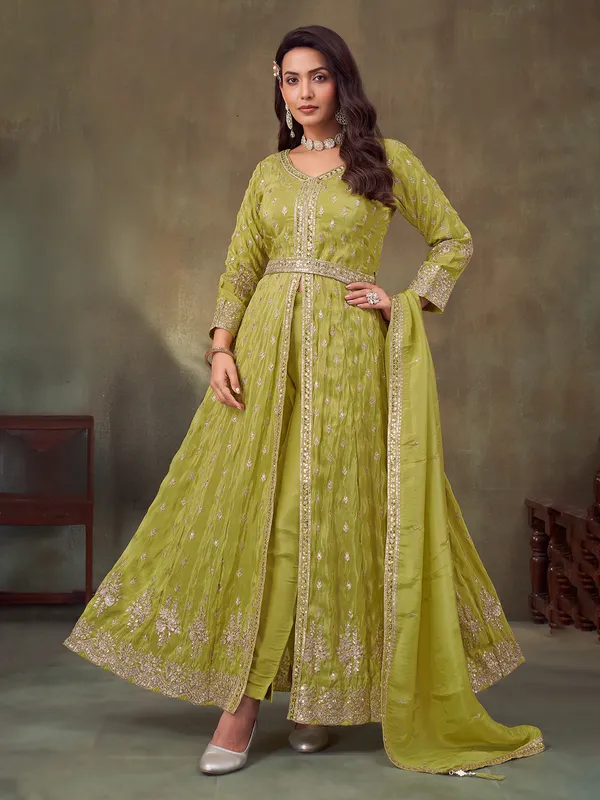 Light green anarkali suit in silk fabric