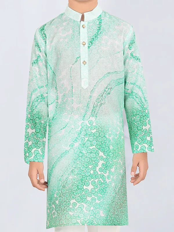 Light green cotton kurta suit for festival for boys