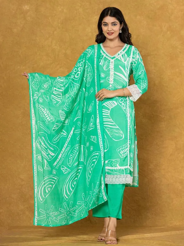 Light green cotton silk kurti set for women