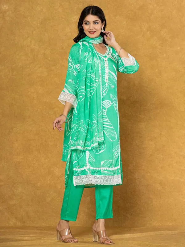 Light green cotton silk kurti set for women