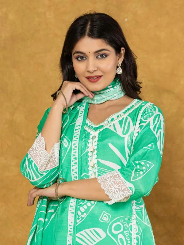 Light green cotton silk kurti set for women