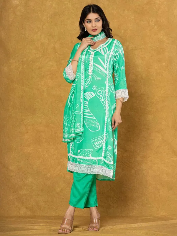Light green cotton silk kurti set for women