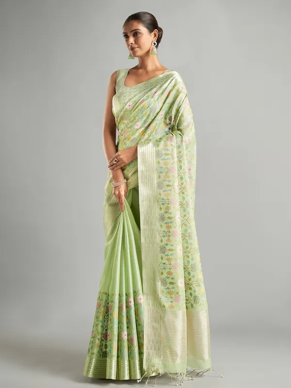 Light green cotton tissue saree