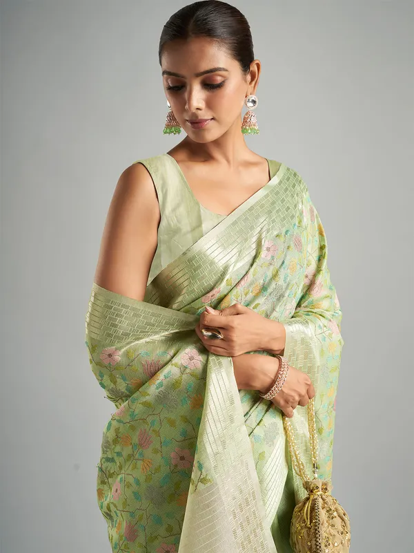 Light green cotton tissue saree