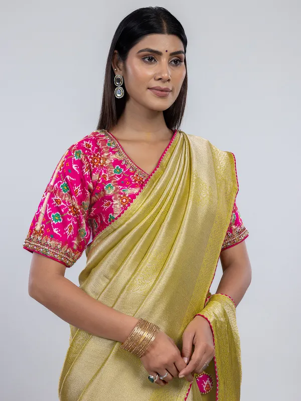 Light green dola silk festive saree with readymade