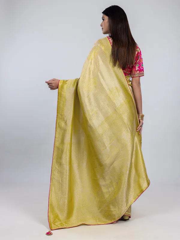 Light green dola silk festive saree with readymade