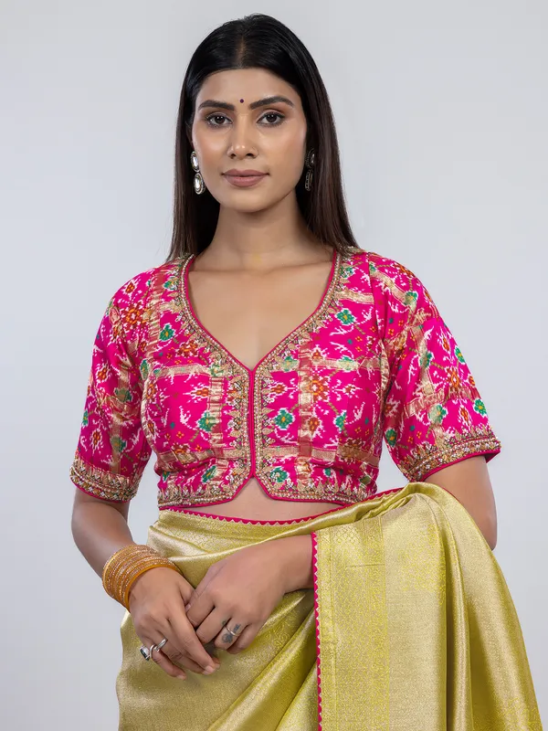 Light green dola silk festive saree with readymade