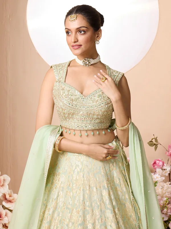 Light green festive wear lehenga choli for women