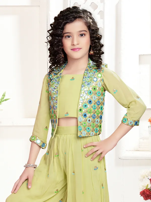 Light green georgette jacket style palazzo suit