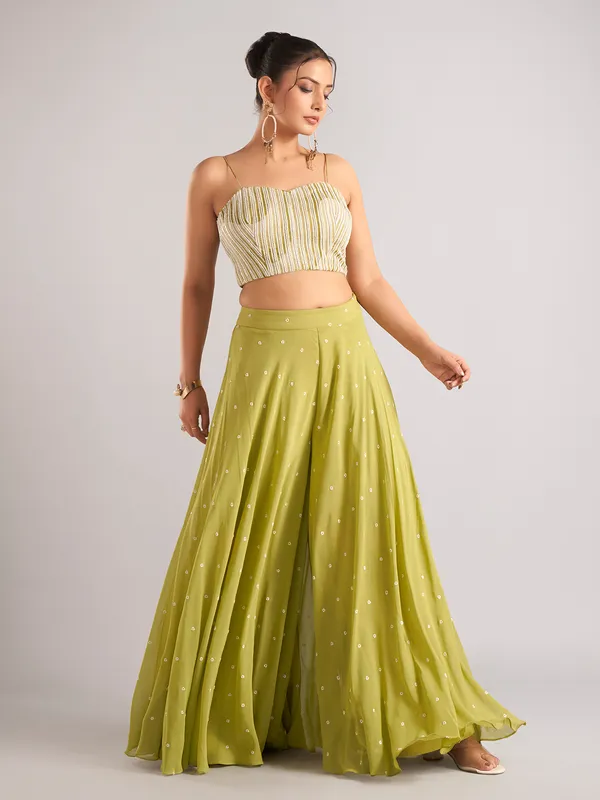 Light green georgette jacket style palazzo suit wedding wear