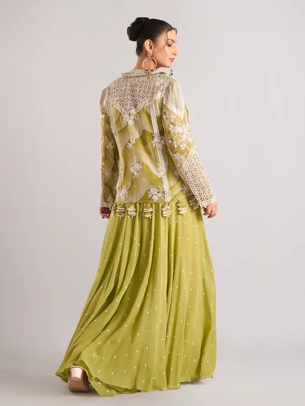 Light green georgette jacket style palazzo suit wedding wear