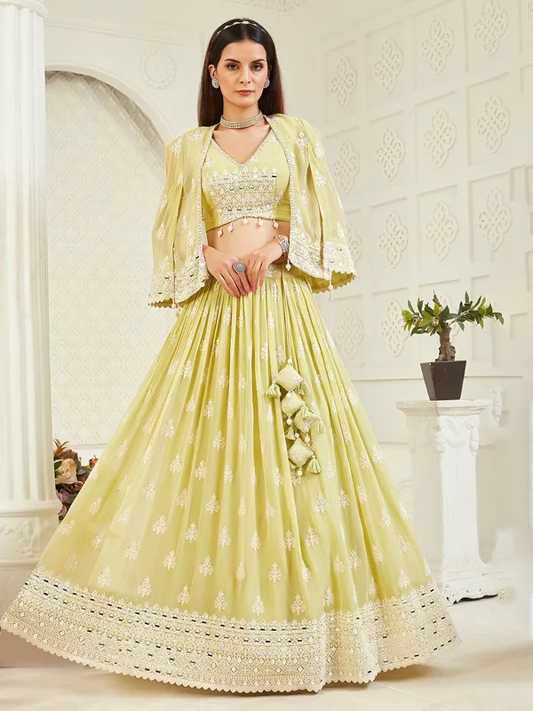 Light green georgette lehenga choli with jacket style