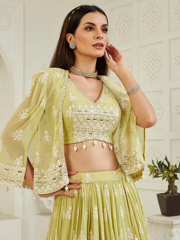 Light green georgette lehenga choli with jacket style