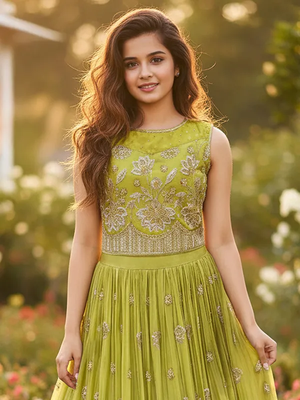 Light green georgette resham lehenga choli for wedding wear