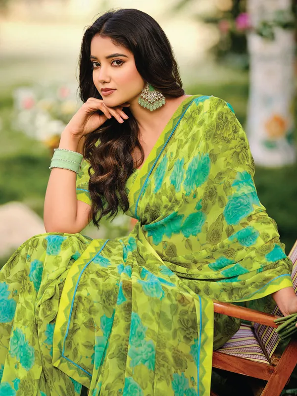 Light green georgette saree for casual