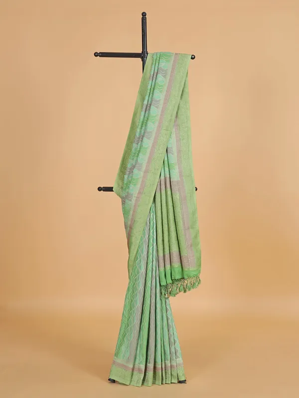 Light green georgette saree with zari weaving