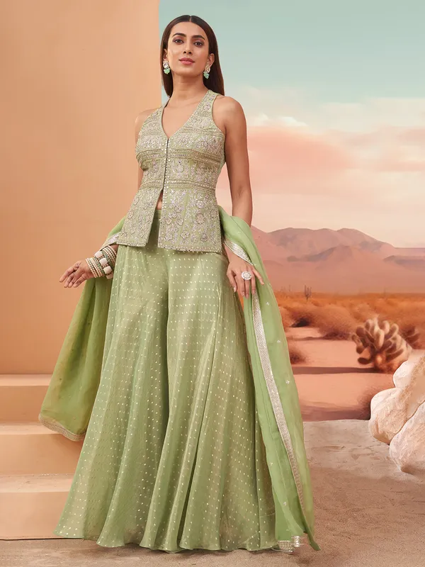 Light green gorgeous silk palazzo salwar suit