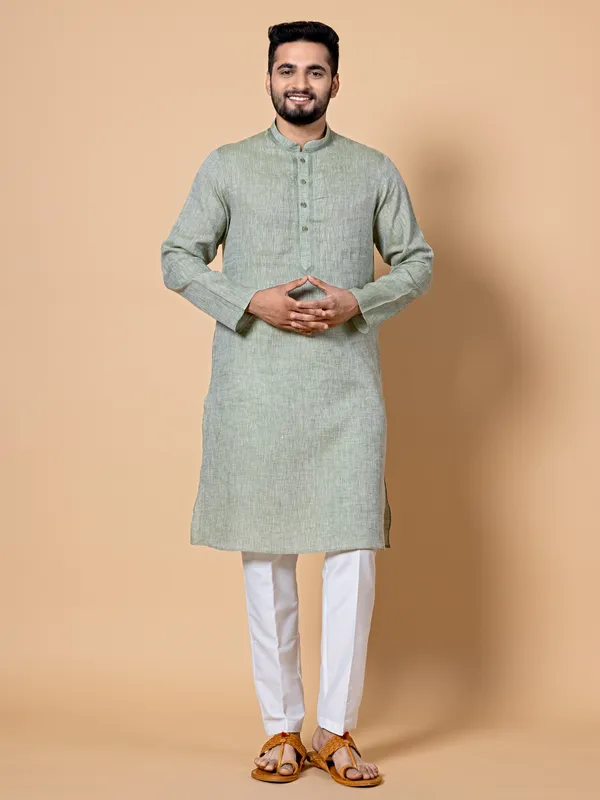 Light green linen kurta set for festive