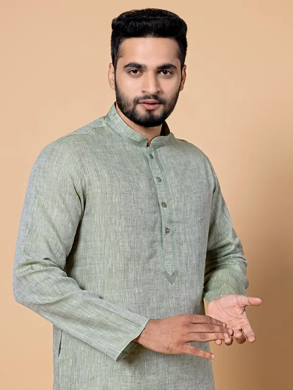 Light green linen kurta set for festive