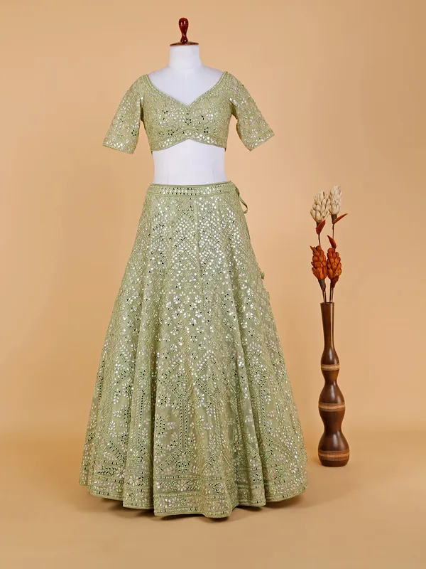 Light green organza lehenga choli