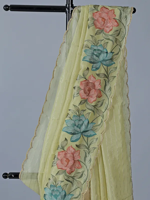 Light green organza saree for women