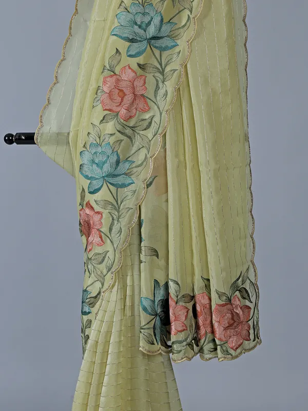 Light green organza saree for women