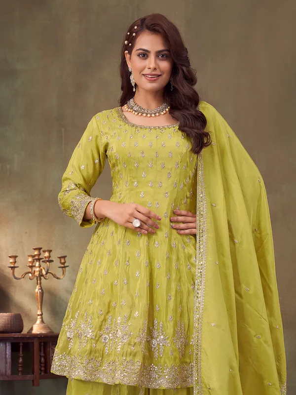 Light green pakistani palazzo suit in silk