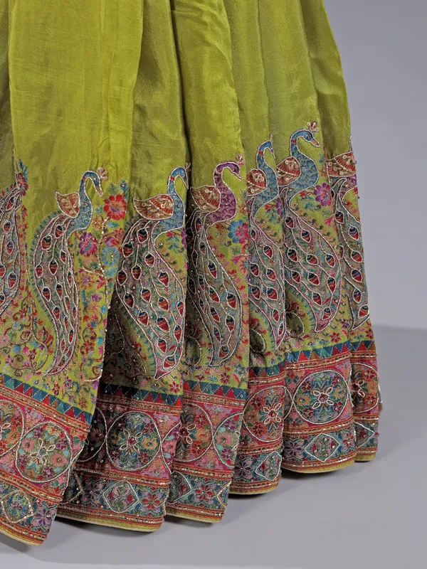 Light green pashmina silk saree for wedding