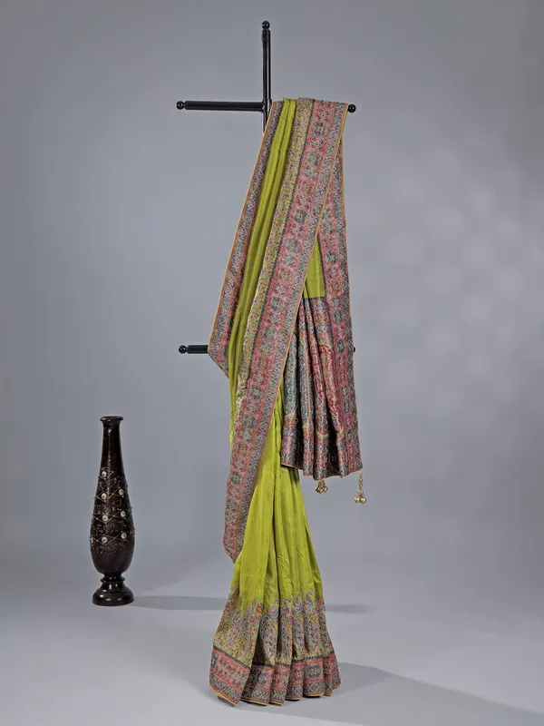 Light green pashmina silk saree for wedding