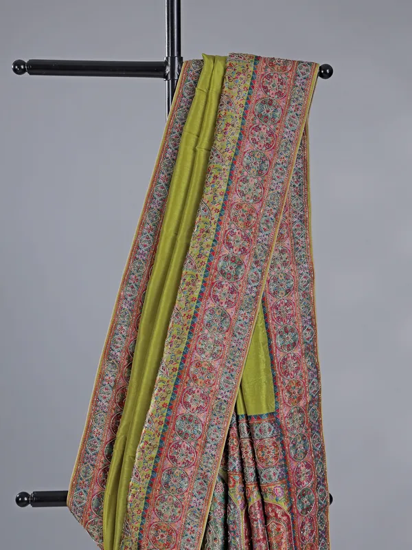 Light green pashmina silk saree for wedding