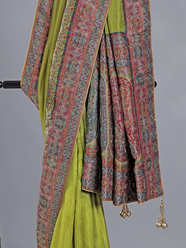 Light green pashmina silk saree for wedding