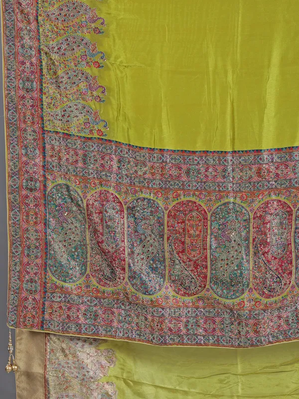 Light green pashmina silk saree for wedding