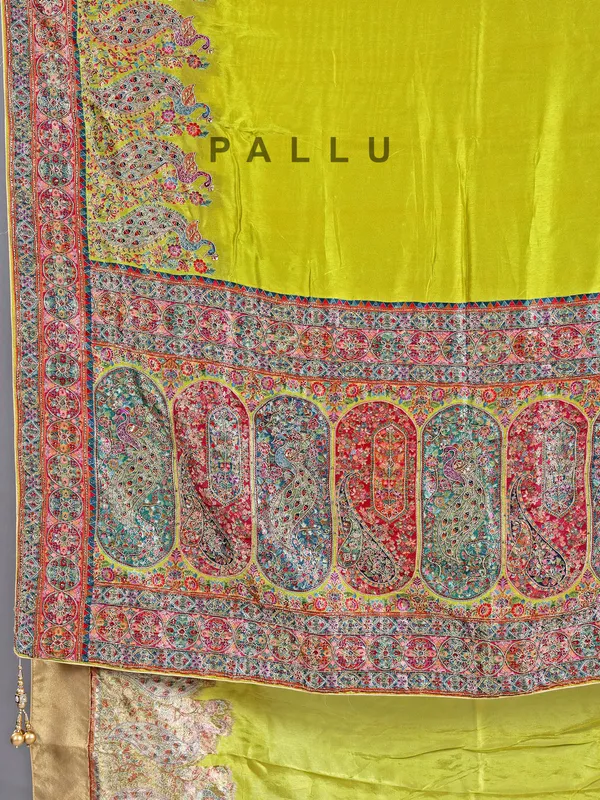 Light green pashmina silk saree for wedding
