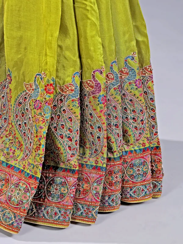 Light green pashmina silk saree for wedding