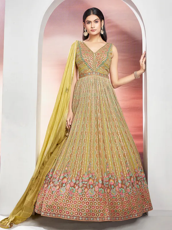 Light green printed anarkali suit in georgette