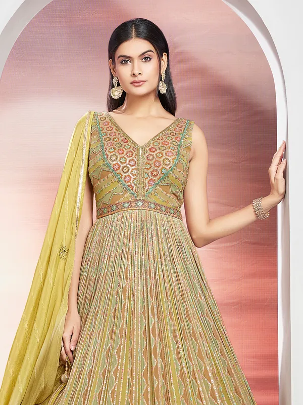 Light green printed anarkali suit in georgette