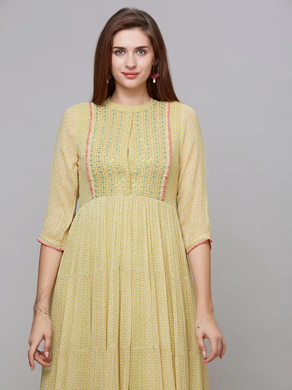 Light green printed cotton casual kurti