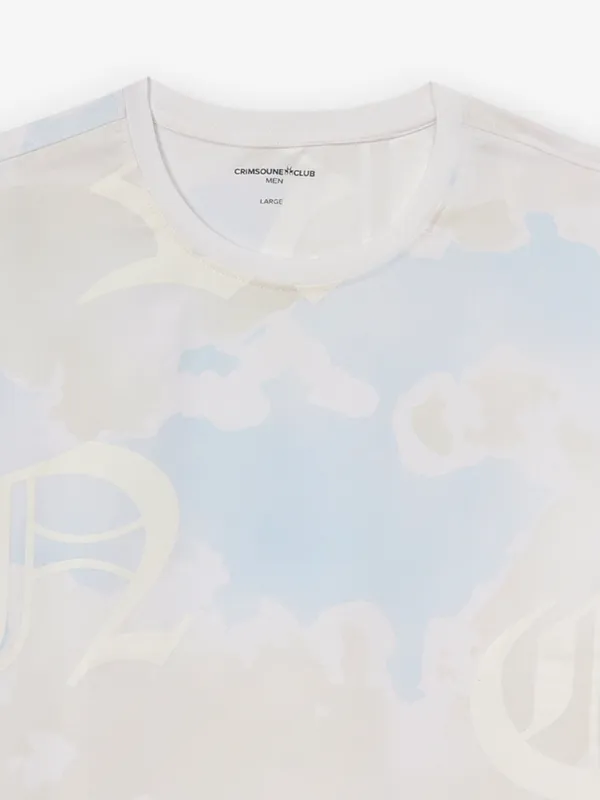 CRIMSOUNE CLUB light green printed cotton slim fit tshirt