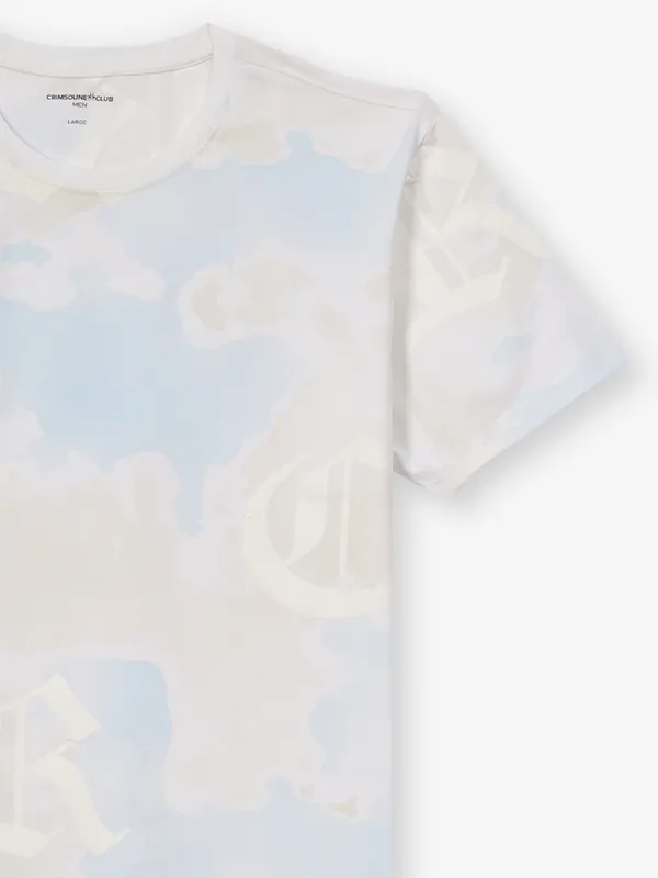 CRIMSOUNE CLUB light green printed cotton slim fit tshirt