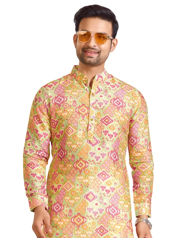 Light green printed kurta in cotton
