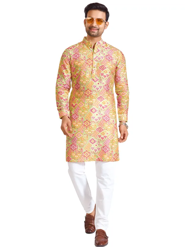 Light green printed kurta in cotton